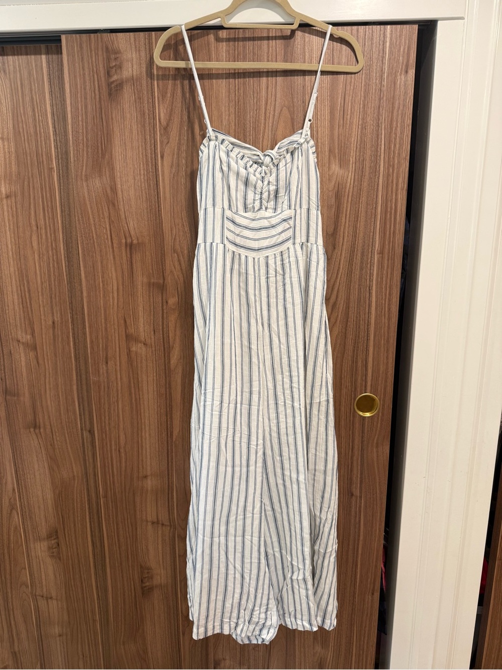 American Eagle Outfitters White and Blue Striped Jumpsuit M